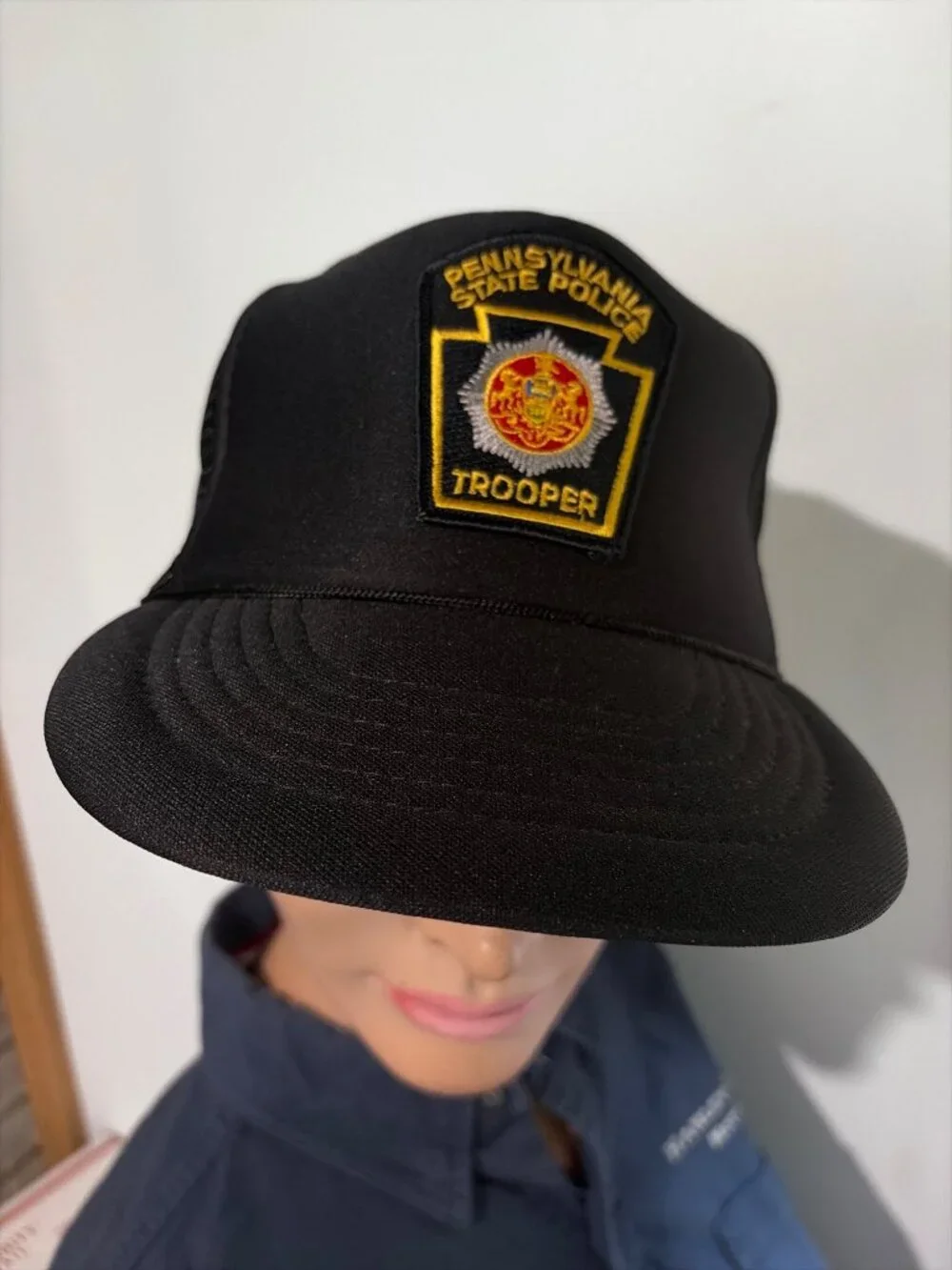 Vintage Pennsylvania State Police Trooper Snapback Trucker Hat Black Mesh